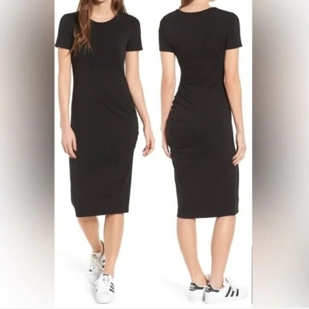 Black Midi Dress With Ruching